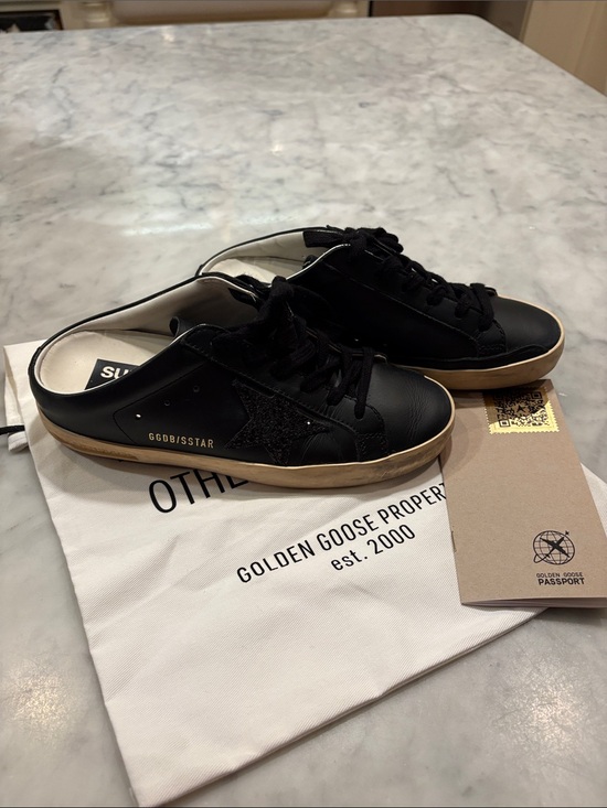 Golden Goose Shoes - Golden Goose Black Leather Superstar Sneakers with Glitter Star